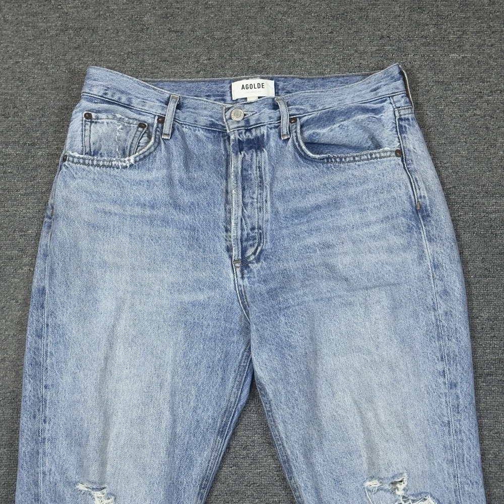 Agolde Riley Jeans Size 28 Light Denim Distressed Cropped High Rise Button Fly - Picture 3 of 15